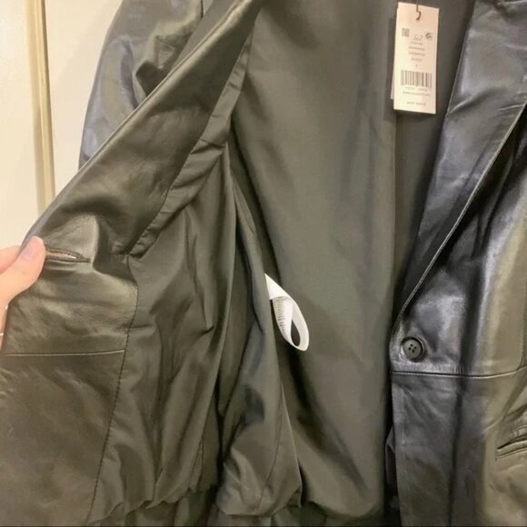 🖤 Cinq a Sept Black Genuine Leather Skirted Ruffle Peplum Belted Blazer Jacket - Picture 11 of 13